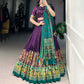 Lorenvalley Purple Tussar Silk Printed With Foil Work Lehenga Choli with Dupatta | Swadesiicart