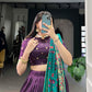 Lorenvalley Purple Tussar Silk Printed With Foil Work Lehenga Choli with Dupatta | Swadesiicart