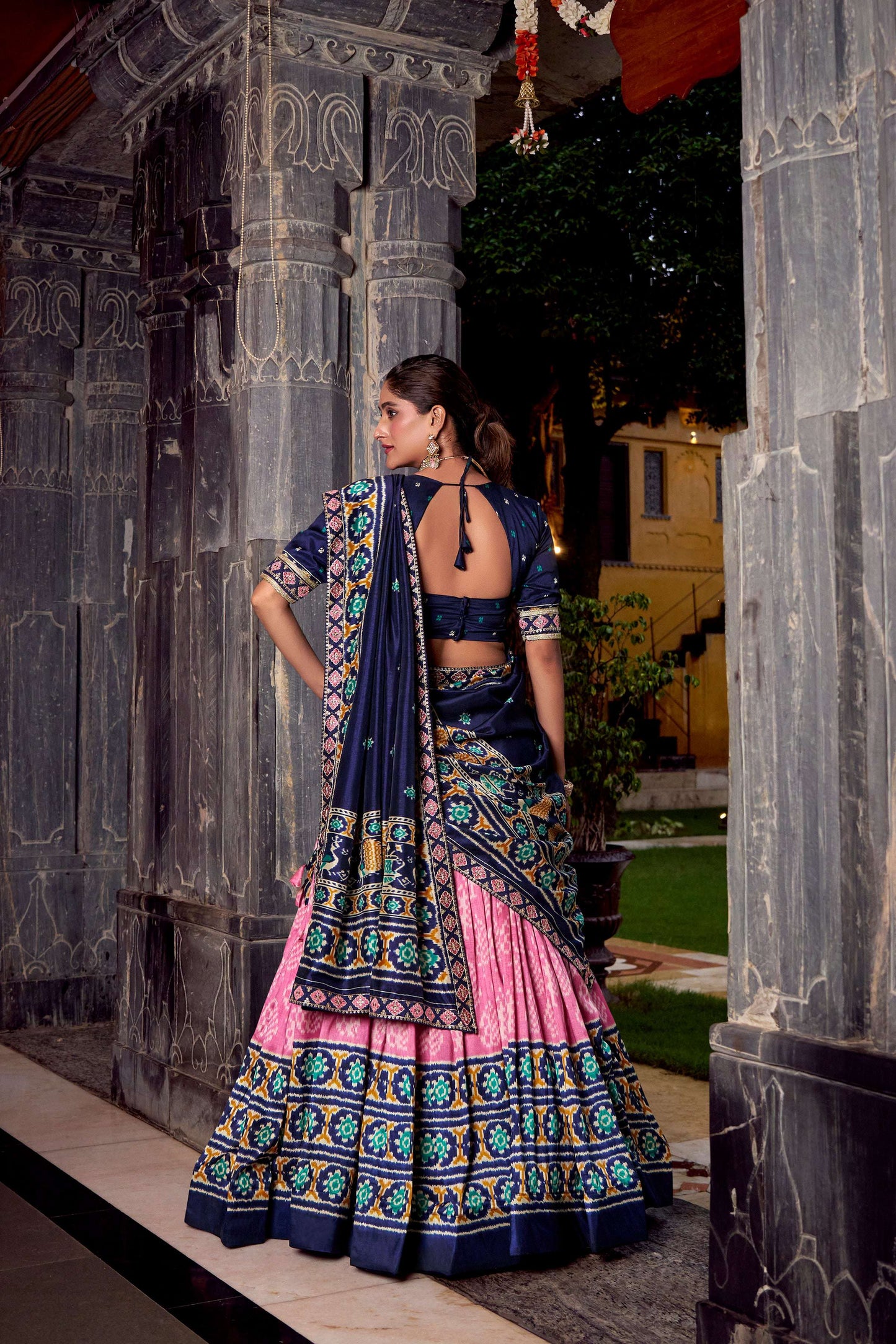 Lorenvalley Fashion Pink Tasar Silk Ikkat Print Lehenga Choli with Dupatta | Swadesiicart