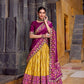 Lorenvalley Fashion Mustard Tasar Silk Ikkat Print Lehenga Choli with Dupatta | Swadesiicart