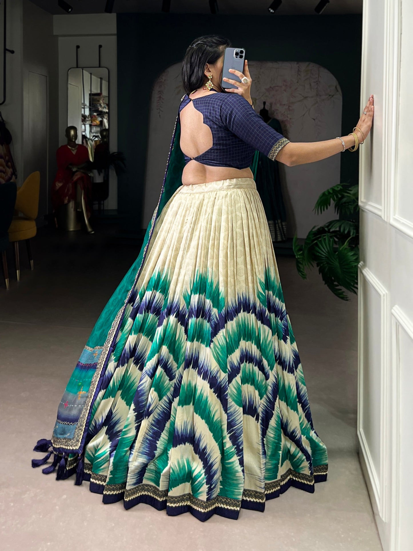 Lorenvalley Fashion Multicolor Tasar Silk Tie and Dye Print with Lace Touch Up Lehenga Choli with Dupatta - Swadesiicart