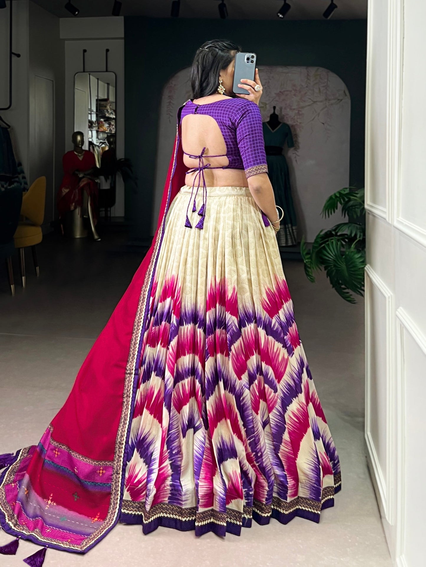 Lorenvalley Fashion Multicolor Tasar Silk Tie and Dye Print with Lace Touch Up Lehenga Choli with Dupatta - Swadesiicart