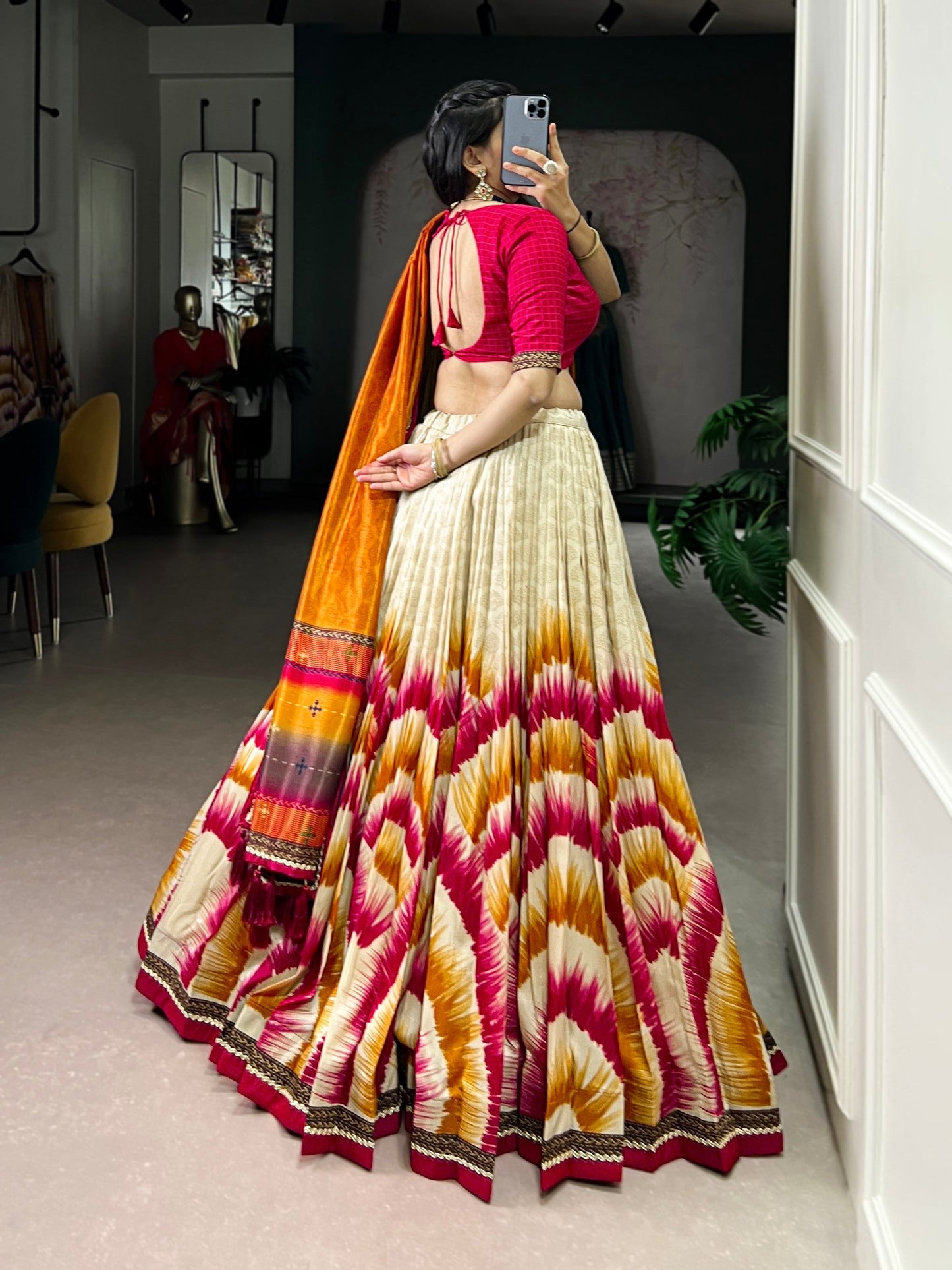 Lorenvalley Fashion Multicolor Tasar Silk Tie and Dye Print with Lace Touch Up Lehenga Choli with Dupatta - Swadesiicart