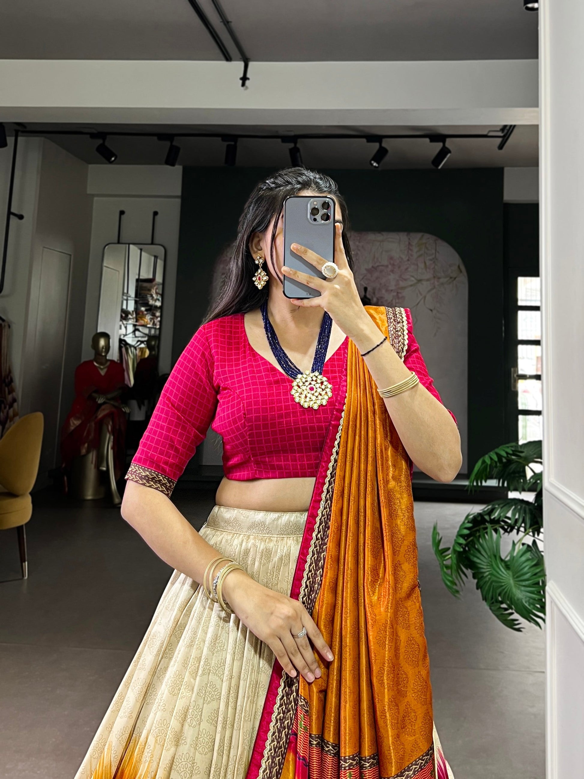 Lorenvalley Fashion Multicolor Tasar Silk Tie and Dye Print with Lace Touch Up Lehenga Choli with Dupatta - Swadesiicart