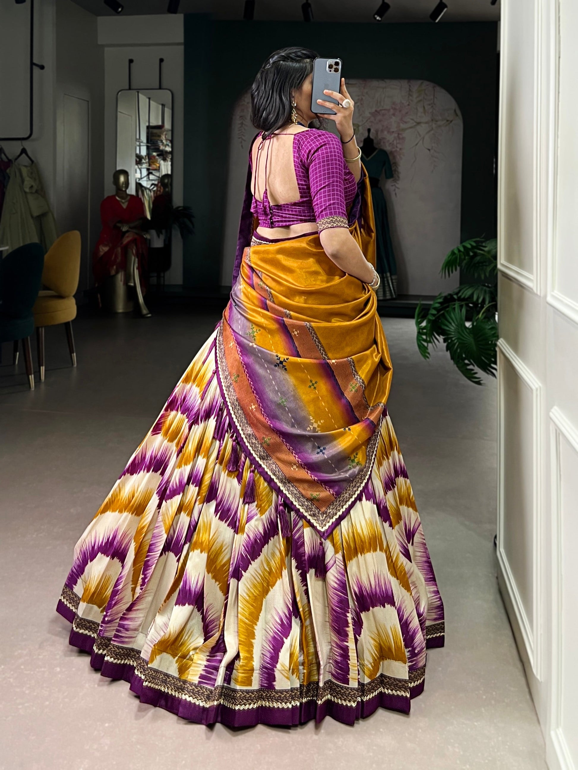 Lorenvalley Fashion Multicolor Tasar Silk Tie and Dye Print with Lace Touch Up Lehenga Choli with Dupatta - Swadesiicart