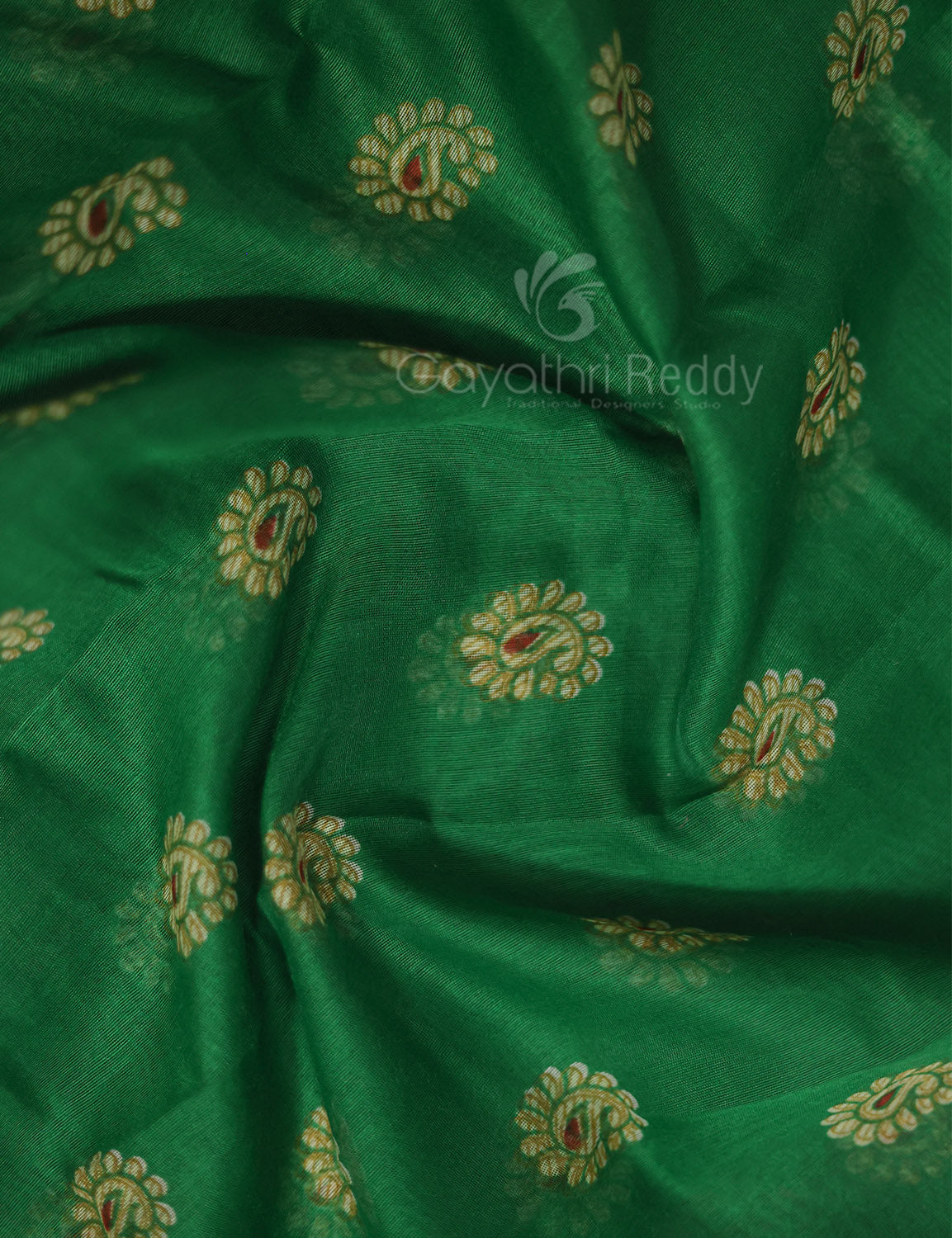 Shades of Leaf Green Floral Print Semi Chanderi Saree By Gayathri Reddy Designer Studio | Swadesiicart
