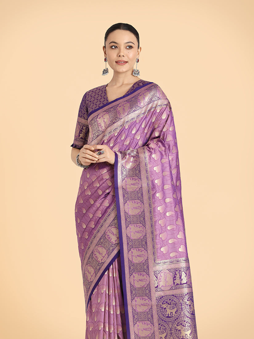 Monjolika Fashion Lavender Color Weaving Banarasi Silktraditional Saree | Swadesiicart
