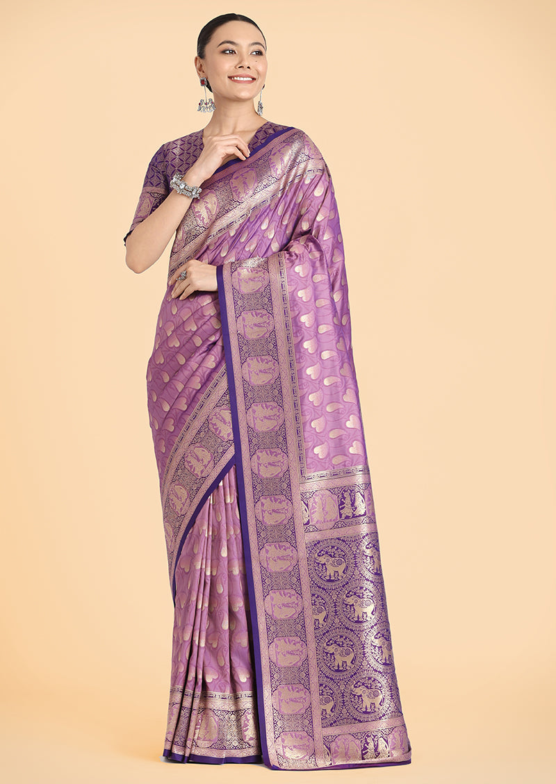 Monjolika Fashion Lavender Color Weaving Banarasi Silktraditional Saree | Swadesiicart