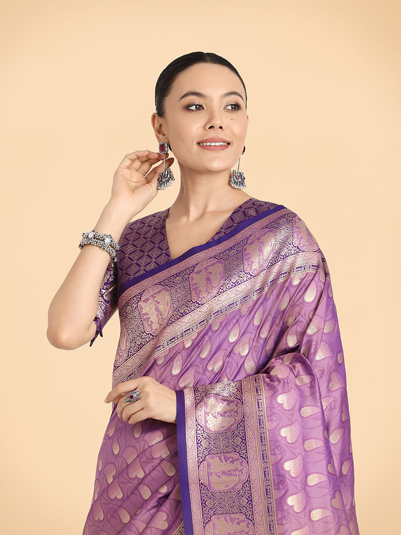 Monjolika Fashion Lavender Color Weaving Banarasi Silktraditional Saree | Swadesiicart