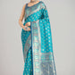 Monjolika Fashion Turquoise Blue Color Weaving Banarasi Silktraditional Saree | Swadesiicart
