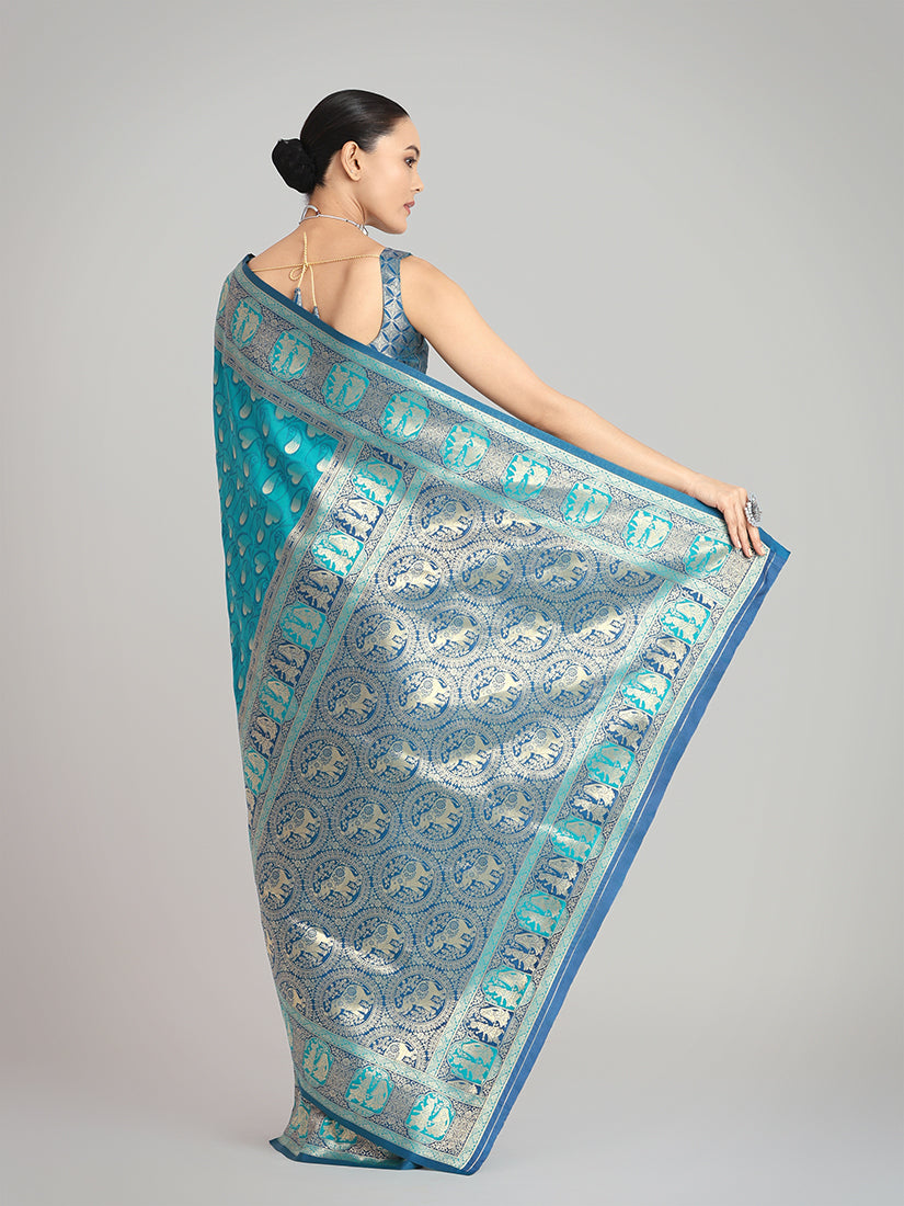 Monjolika Fashion Turquoise Blue Color Weaving Banarasi Silktraditional Saree | Swadesiicart