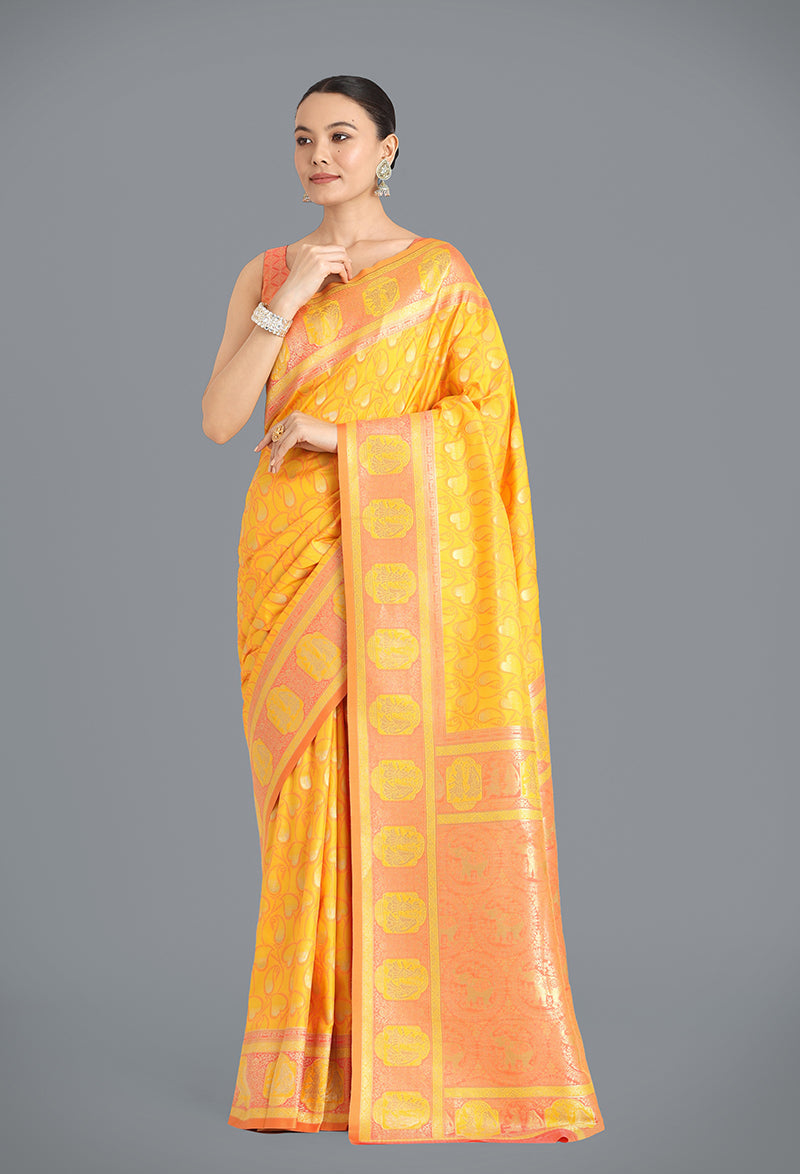 Monjolika Fashion Yellow Color Weaving Banarasi Silktraditional Saree | Swadesiicart
