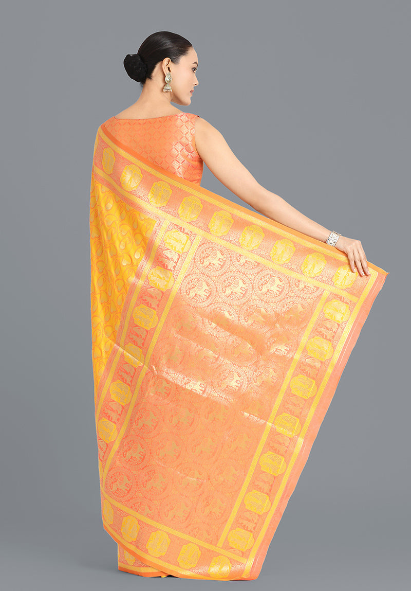 Monjolika Fashion Yellow Color Weaving Banarasi Silktraditional Saree | Swadesiicart
