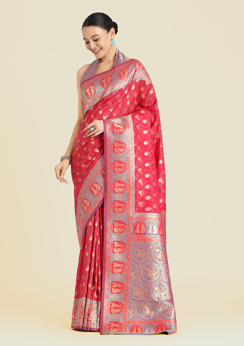 Monjolika Fashion Pink Color Weaving Banarasi Silktraditional Saree | Swadesiicart