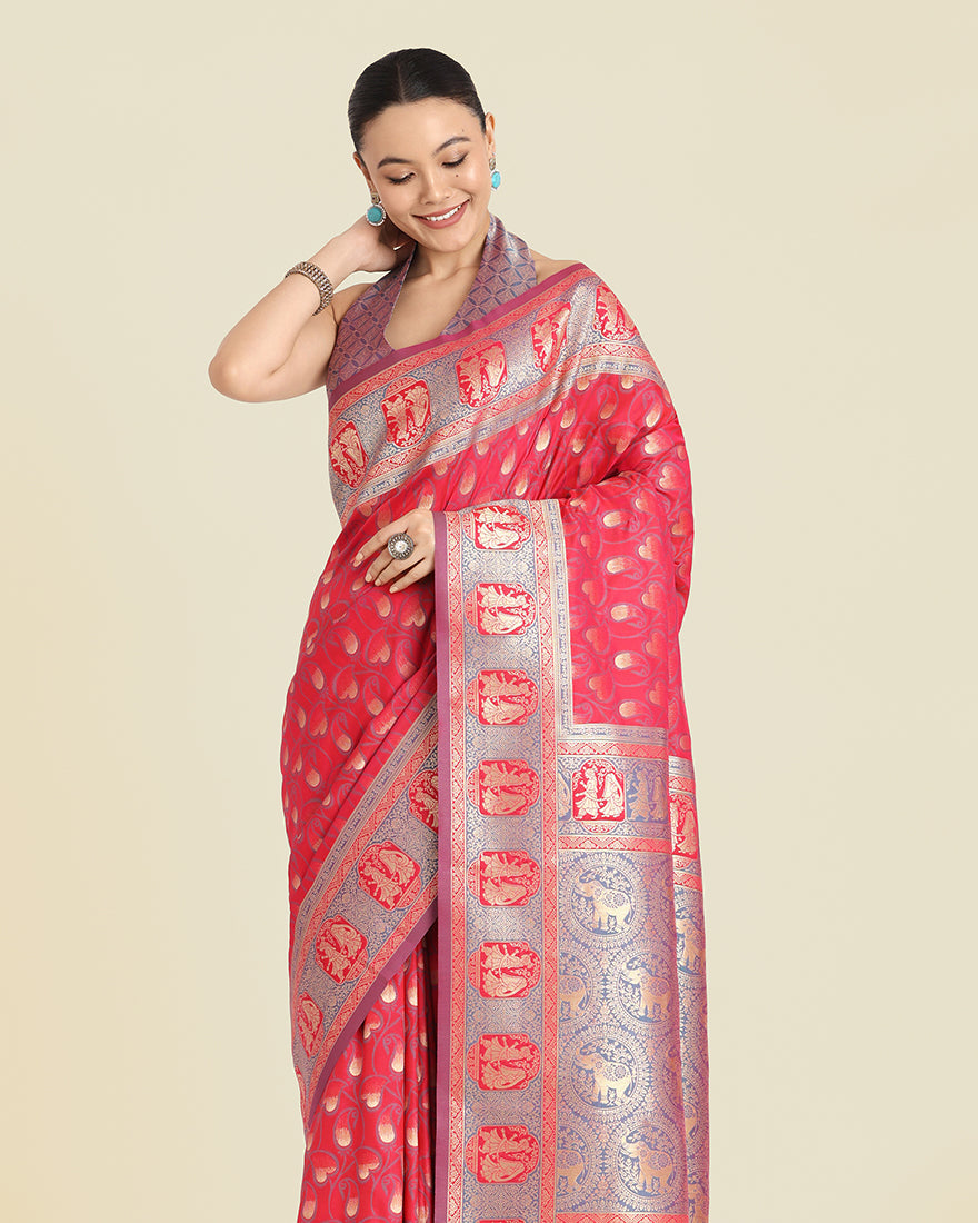 Monjolika Fashion Pink Color Weaving Banarasi Silktraditional Saree | Swadesiicart