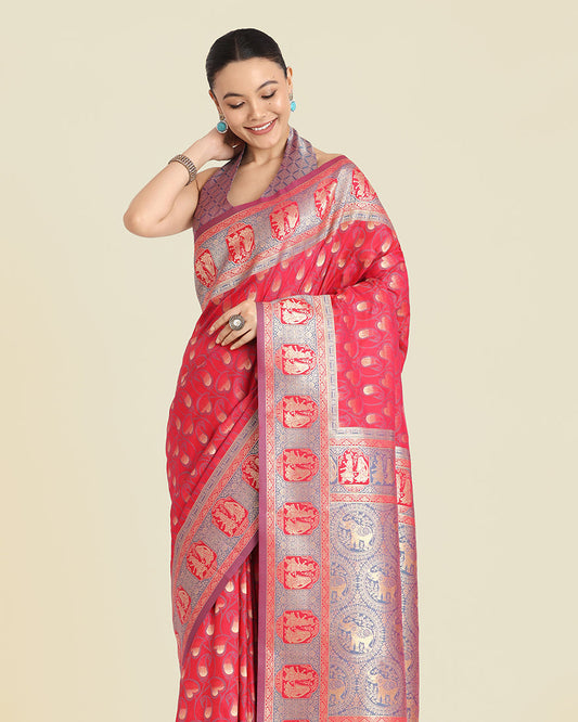 Monjolika Fashion Pink Color Weaving Banarasi Silktraditional Saree | Swadesiicart