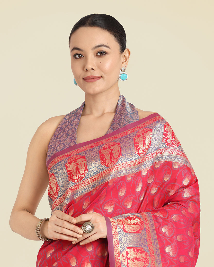 Monjolika Fashion Pink Color Weaving Banarasi Silktraditional Saree | Swadesiicart