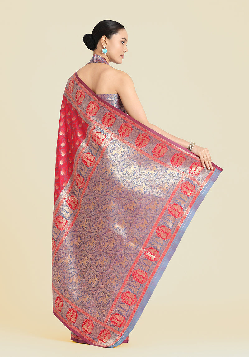 Monjolika Fashion Pink Color Weaving Banarasi Silktraditional Saree | Swadesiicart