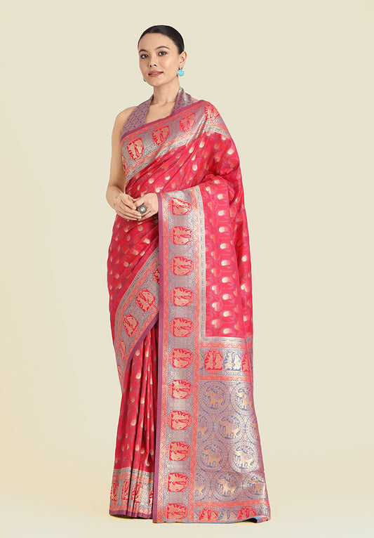 Monjolika Fashion Pink Color Weaving Banarasi Silktraditional Saree | Swadesiicart