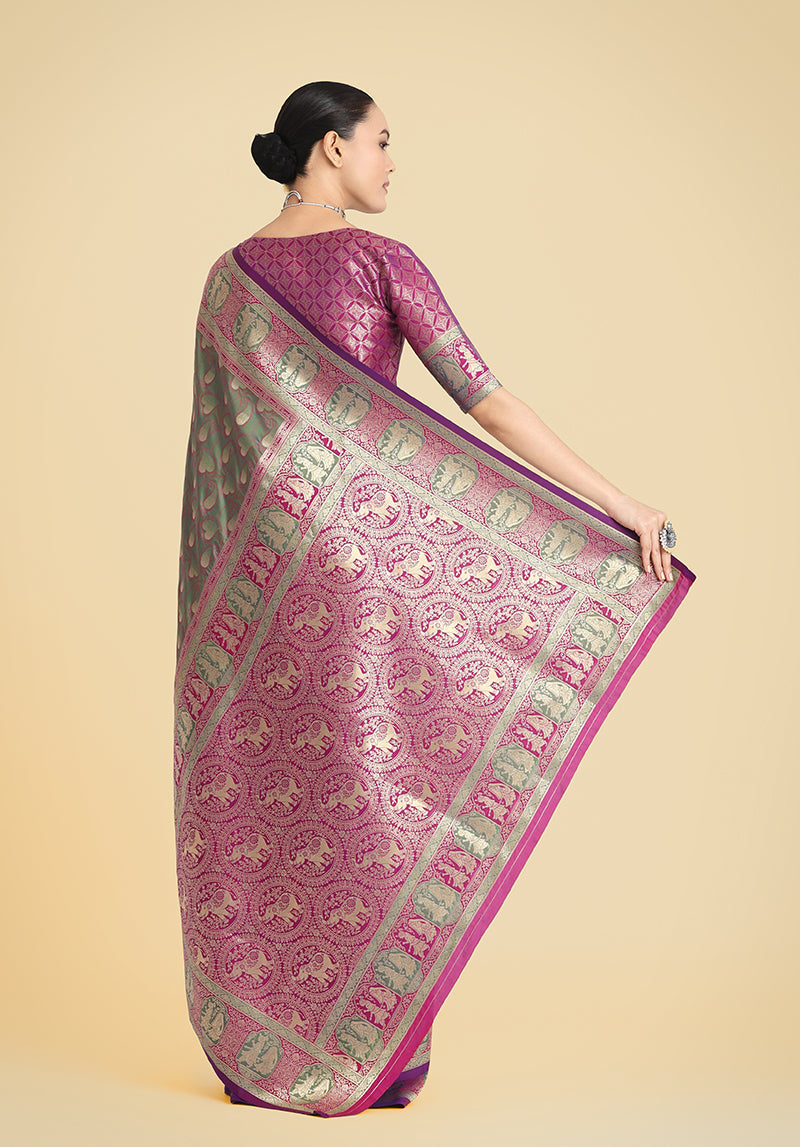 Monjolika Fashion Olive Green Color Weaving Banarasi Silktraditional Saree | Swadesiicart