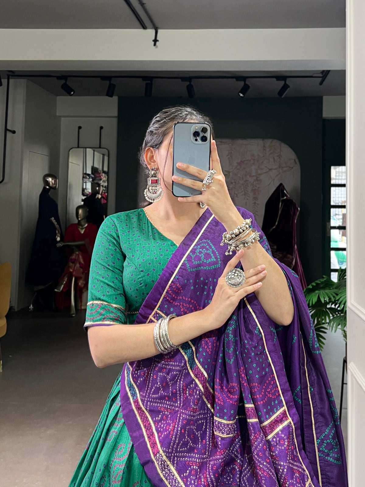 Lorenvalley Fashion Green Tasar Silk Bandhej Print With Gotta Patti Lace Touch Up Lehenga Choli with Dupatta - Swadesiicart