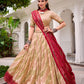 Lorenvalley Fashion Offwhite Tasar Silk Bandhej Print With Gotta Patti Lace Touch Up Lehenga Choli with Dupatta - Swadesiicart