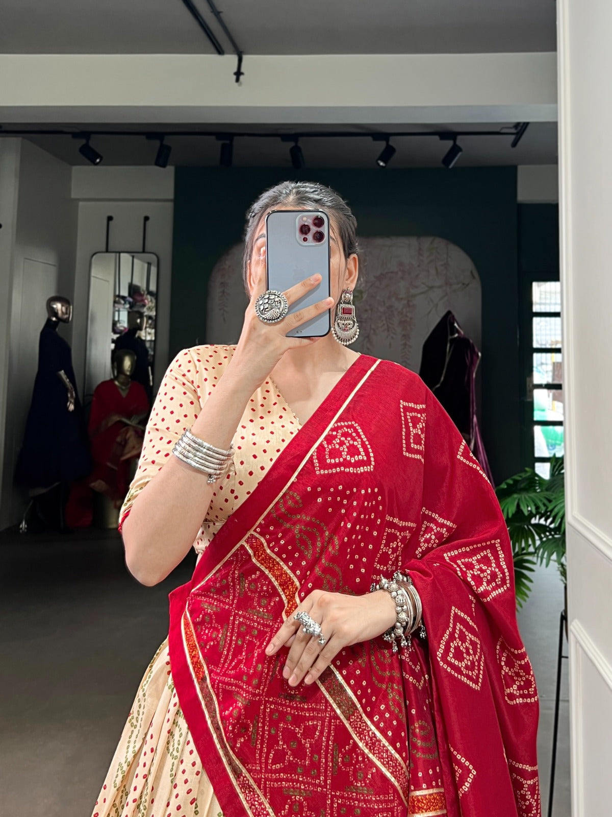 Lorenvalley Fashion Offwhite Tasar Silk Bandhej Print With Gotta Patti Lace Touch Up Lehenga Choli with Dupatta - Swadesiicart