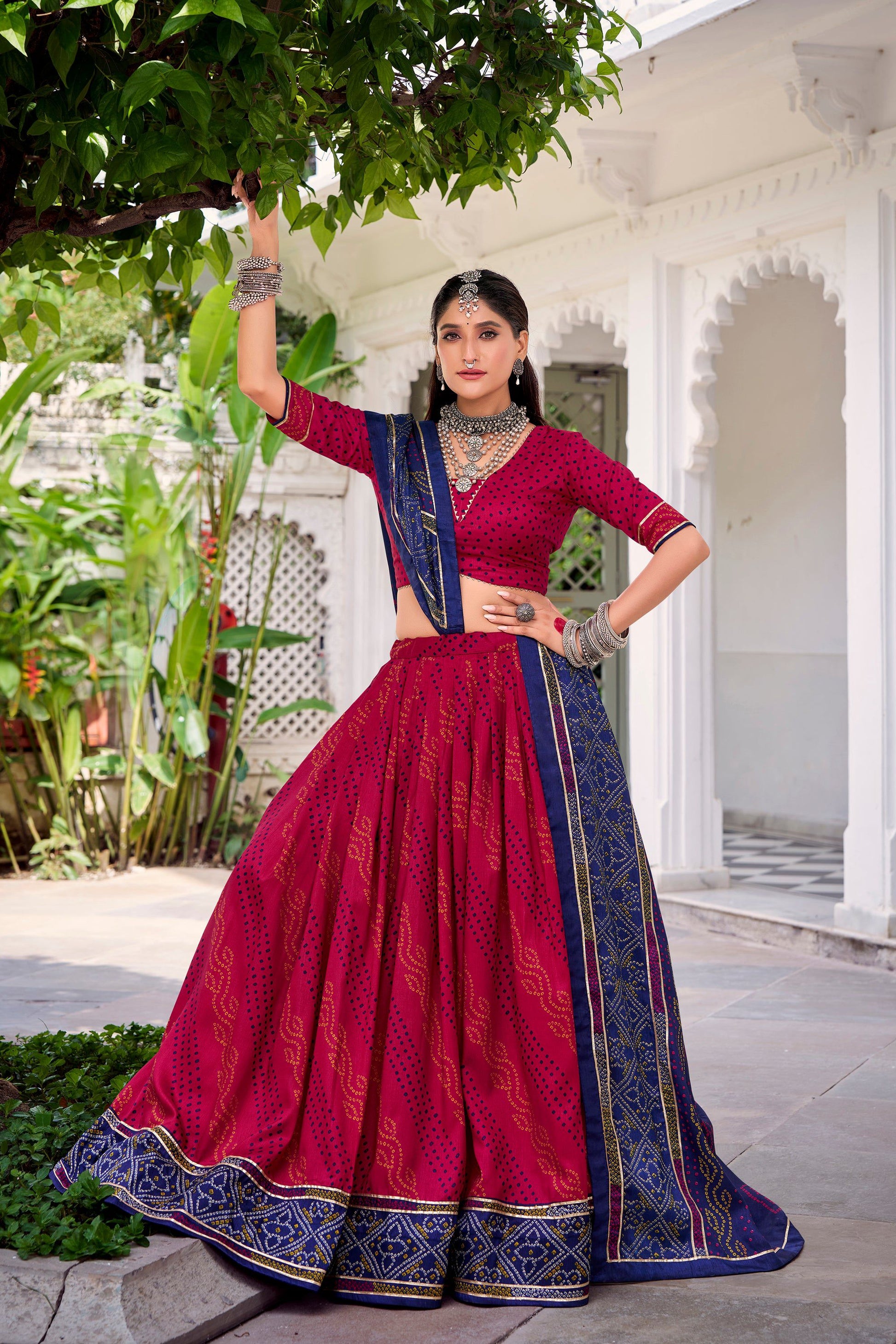 Lorenvalley Fashion Pink Tasar Silk Bandhej Print With Gotta Patti Lace Touch Up Lehenga Choli with Dupatta - Swadesiicart