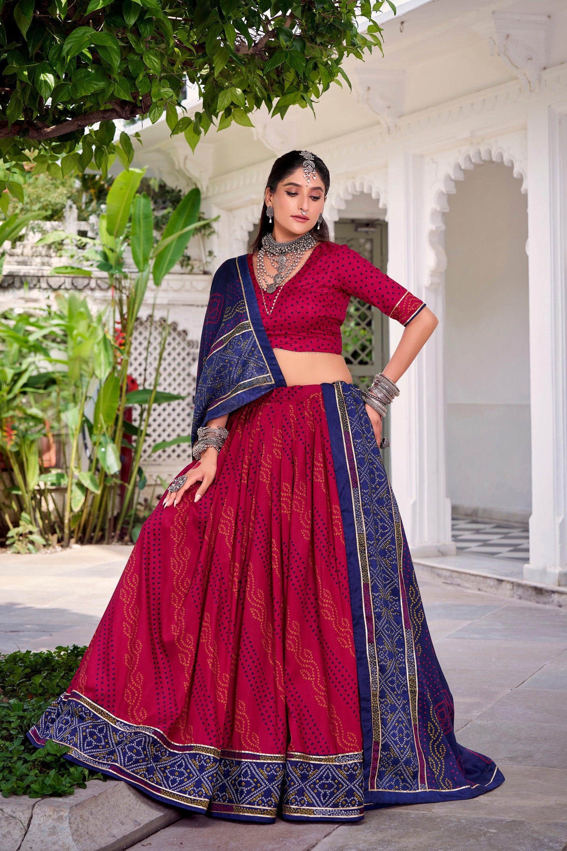 Lorenvalley Fashion Pink Tasar Silk Bandhej Print With Gotta Patti Lace Touch Up Lehenga Choli with Dupatta - Swadesiicart