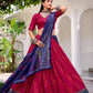 Lorenvalley Fashion Pink Tasar Silk Bandhej Print With Gotta Patti Lace Touch Up Lehenga Choli with Dupatta - Swadesiicart