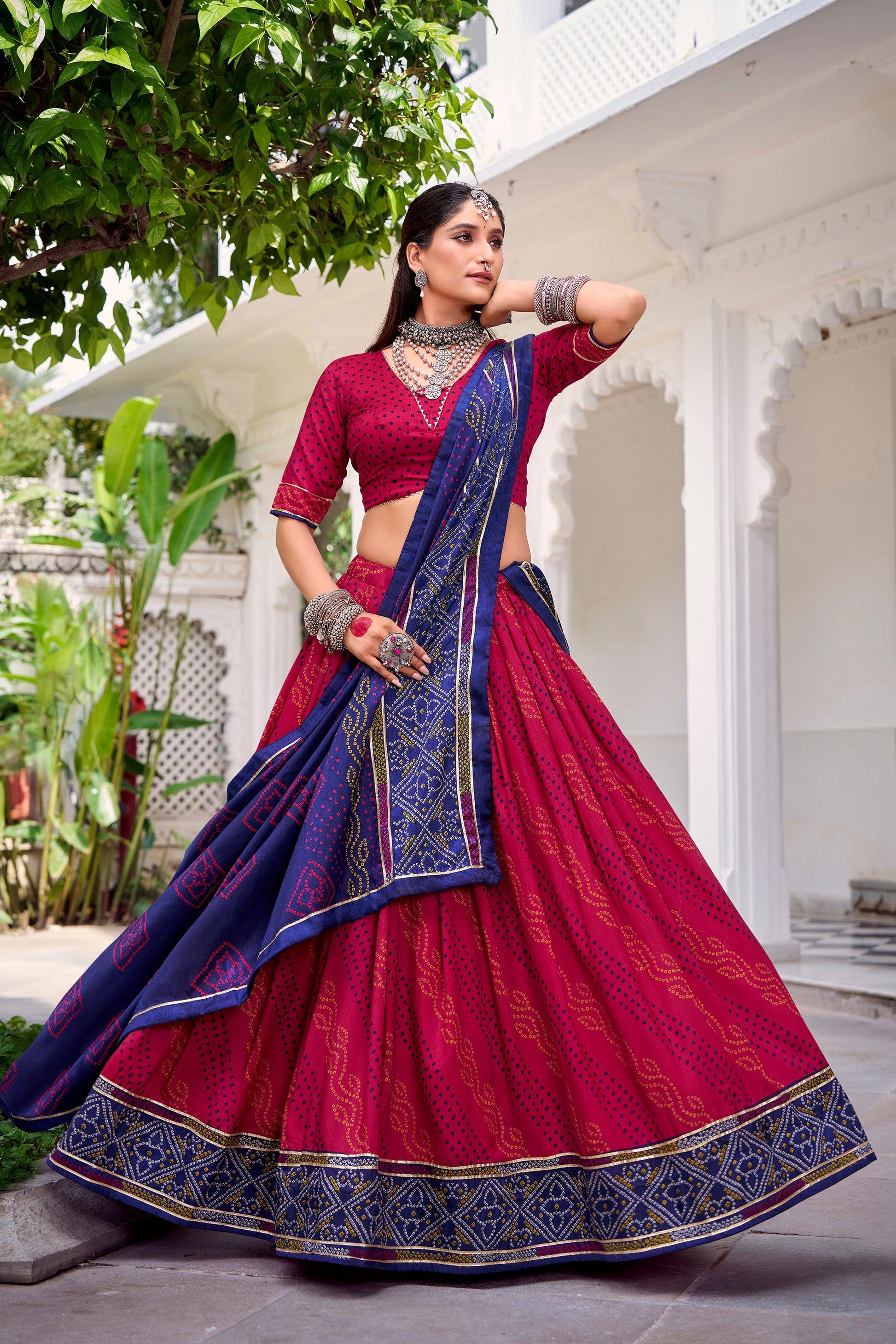 Lorenvalley Fashion Pink Tasar Silk Bandhej Print With Gotta Patti Lace Touch Up Lehenga Choli with Dupatta - Swadesiicart