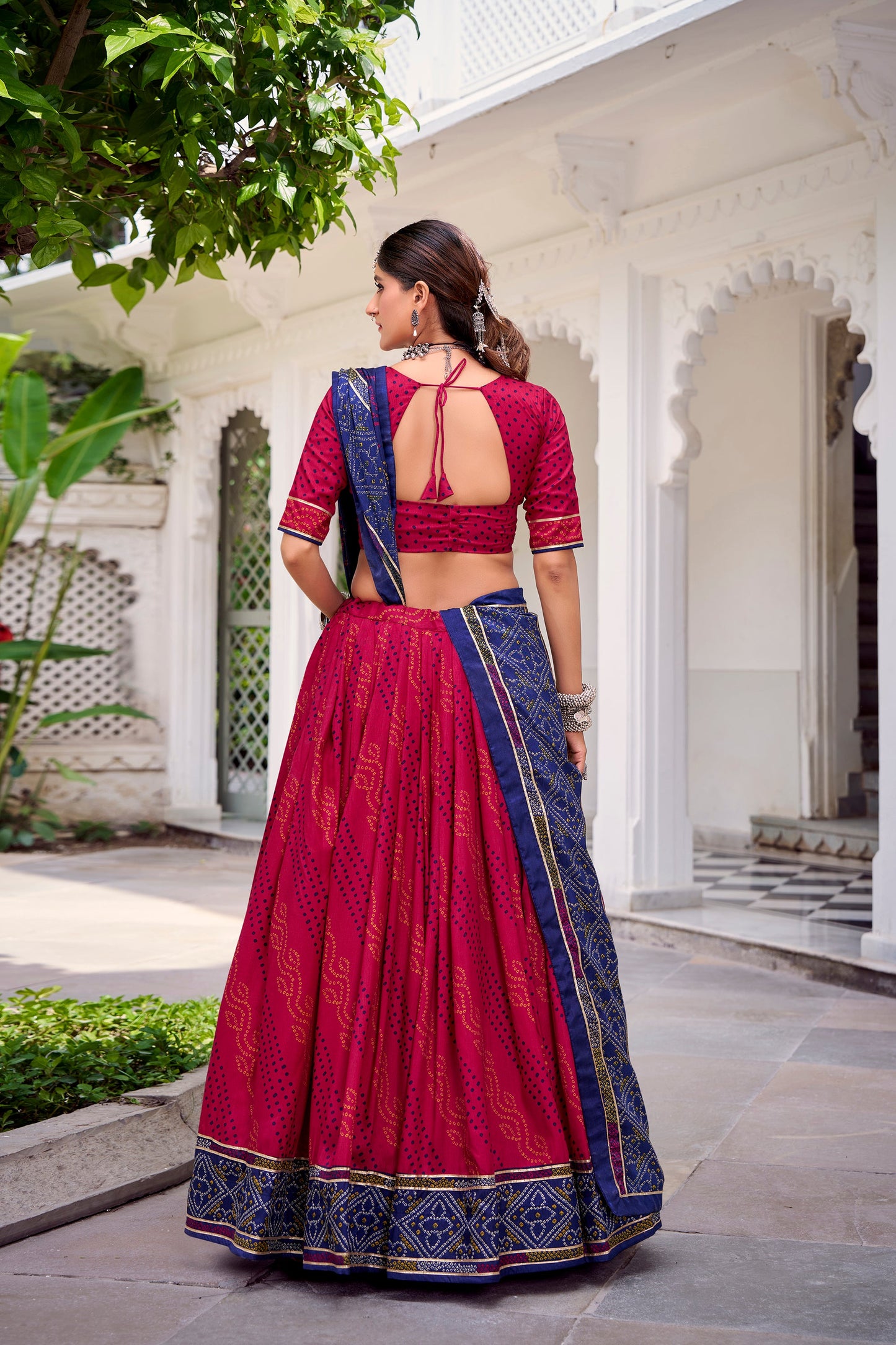Lorenvalley Fashion Pink Tasar Silk Bandhej Print With Gotta Patti Lace Touch Up Lehenga Choli with Dupatta - Swadesiicart