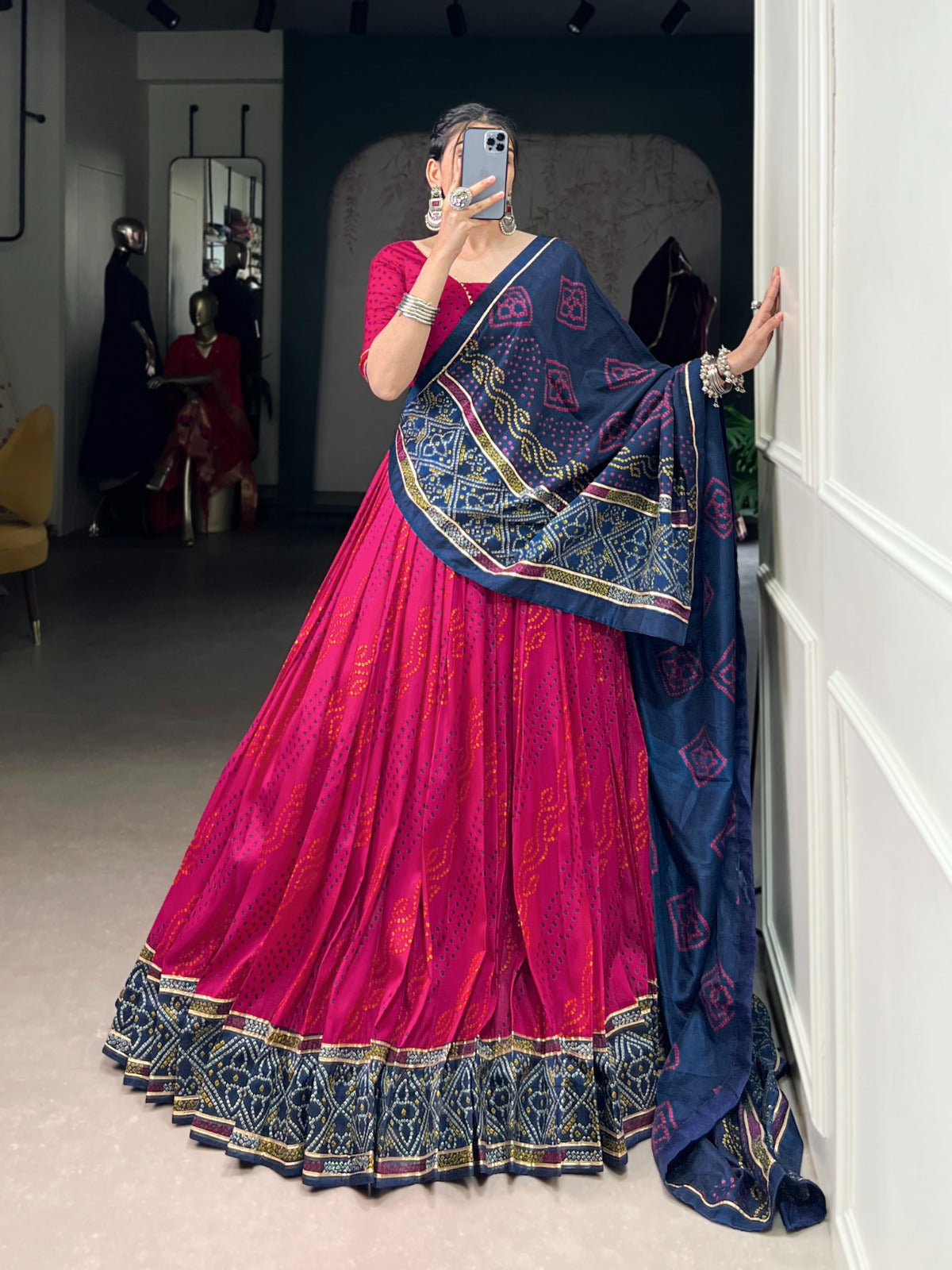 Lorenvalley Fashion Pink Tasar Silk Bandhej Print With Gotta Patti Lace Touch Up Lehenga Choli with Dupatta - Swadesiicart