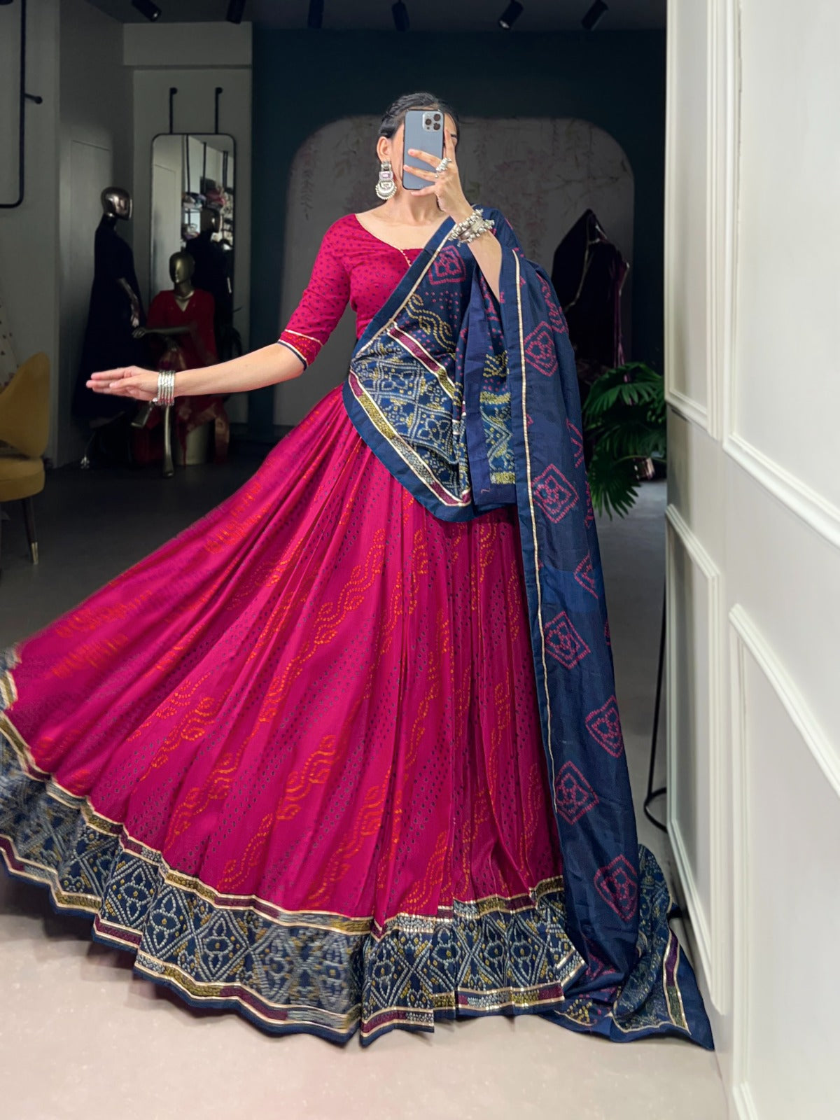 Lorenvalley Fashion Pink Tasar Silk Bandhej Print With Gotta Patti Lace Touch Up Lehenga Choli with Dupatta - Swadesiicart