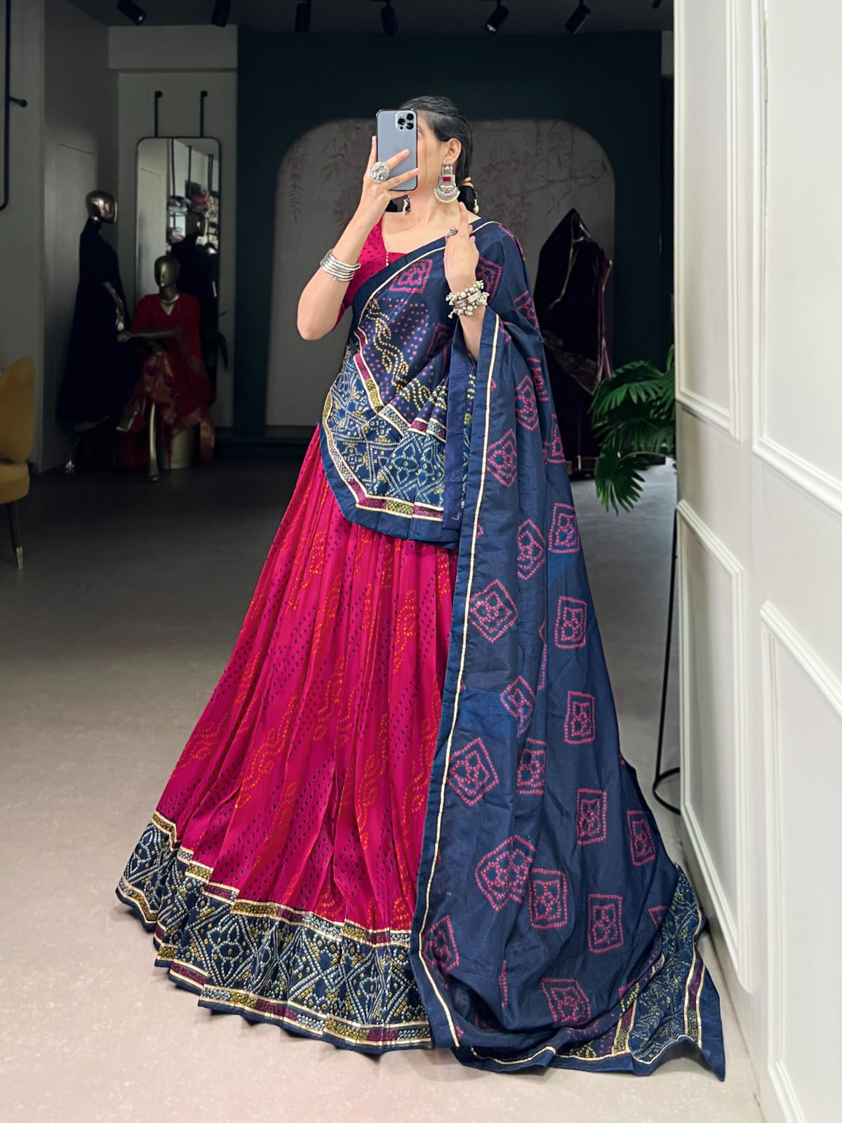 Lorenvalley Fashion Pink Tasar Silk Bandhej Print With Gotta Patti Lace Touch Up Lehenga Choli with Dupatta - Swadesiicart