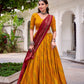 Lorenvalley Fashion Yellow Tasar Silk Bandhej Print With Gotta Patti Lace Touch Up Lehenga Choli with Dupatta - Swadesiicart