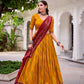 Lorenvalley Fashion Yellow Tasar Silk Bandhej Print With Gotta Patti Lace Touch Up Lehenga Choli with Dupatta - Swadesiicart