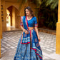 Lorenvalley Fashion Blue Dola Silk Batik Print with Zari Weaving Work Lehenga Choli with Dupatta - Swadesiicart