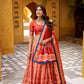 Lorenvalley Fashion Rust Dola Silk Batik Print with Zari Weaving Work Lehenga Choli with Dupatta - Swadesiicart
