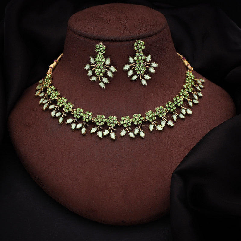 Tehzeeb Creations Sea Green Pack of 1 Gold-Polished Choker Necklace Set With Earring For Women & Girls - Swadesiicart