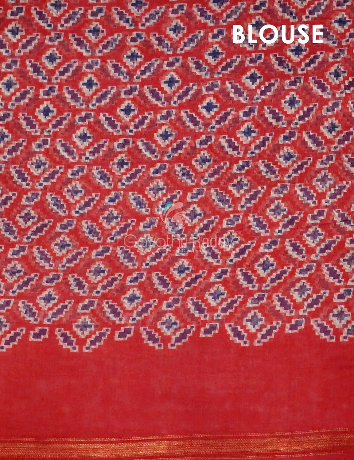 Navy Blue And Red Colour Patola Print Semi Chanderi Saree By Gayathri Reddy Designer Studio | Swadesiicart