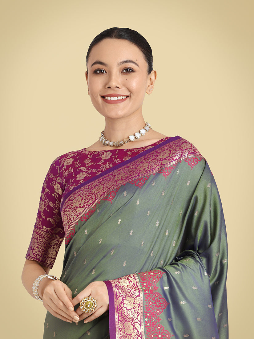 Monjolika Fashion Banarasi Silk Olive Green Color Weaving Designer Saree | Swadesiicart