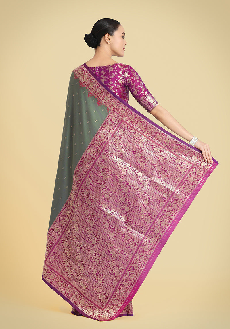 Monjolika Fashion Banarasi Silk Olive Green Color Weaving Designer Saree | Swadesiicart