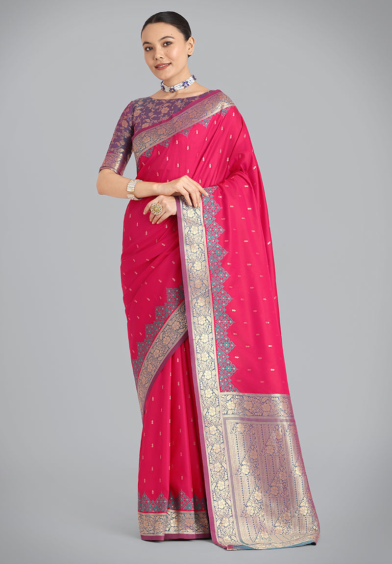 Monjolika Fashion Banarasi Silk Pink Color Weaving Designer Saree | Swadesiicart