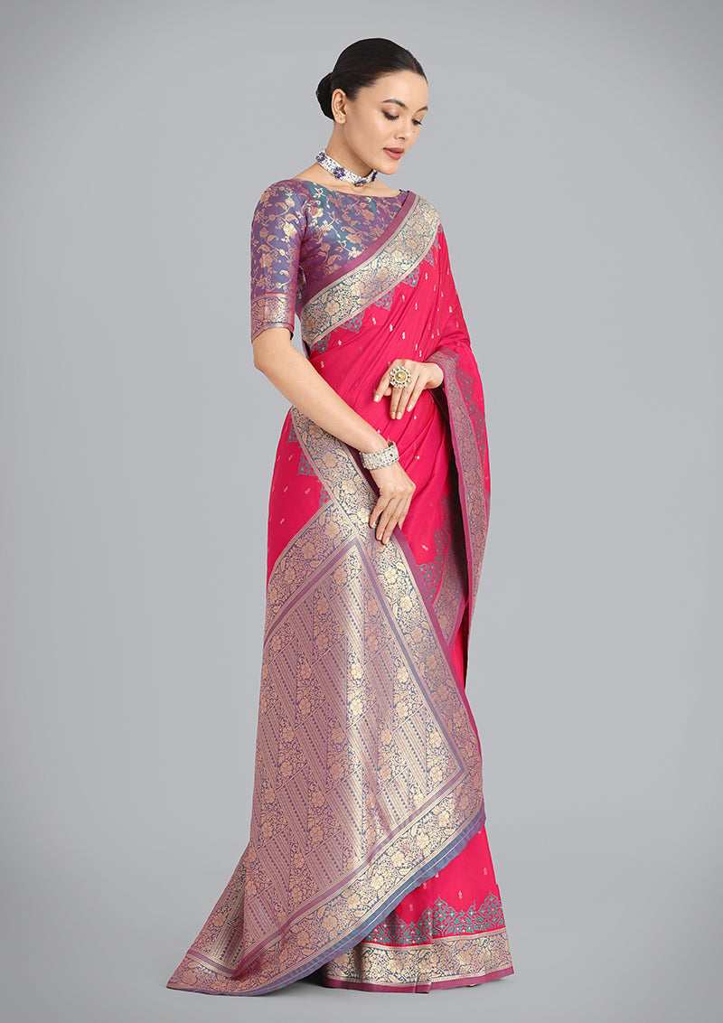 Monjolika Fashion Banarasi Silk Pink Color Weaving Designer Saree | Swadesiicart