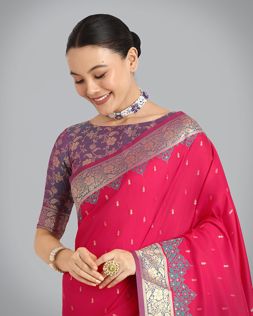 Monjolika Fashion Banarasi Silk Pink Color Weaving Designer Saree | Swadesiicart