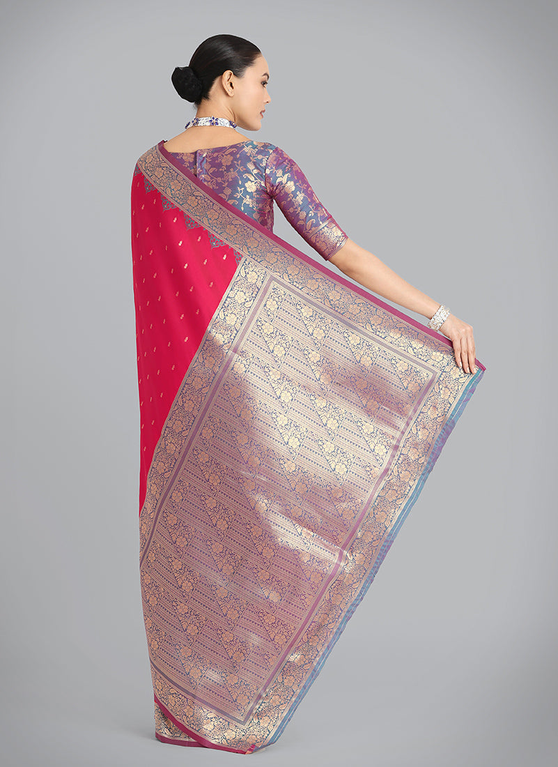 Monjolika Fashion Banarasi Silk Pink Color Weaving Designer Saree | Swadesiicart