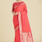 Monjolika Fashion Banarasi Silk Coral Pink Color Weaving Designer Saree | Swadesiicart