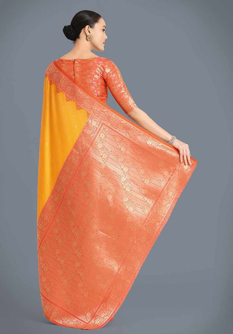 Monjolika Fashion Banarasi Silk Yellow Color Weaving Designer Saree | Swadesiicart