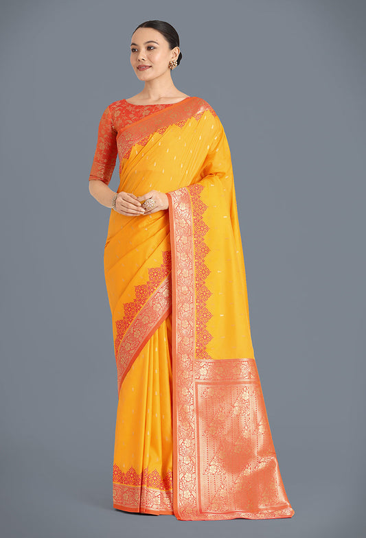 Monjolika Fashion Banarasi Silk Yellow Color Weaving Designer Saree | Swadesiicart